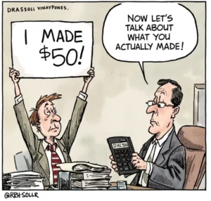 Gross vs net income 1099-K cartoon platform fees shipping expenses taxable income