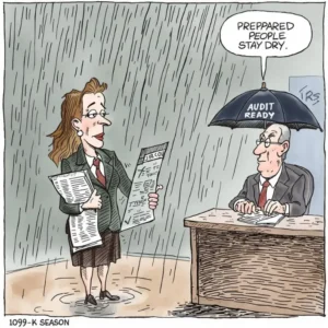 1099-K season documentation survival kit cartoon receipts spreadsheet audit ready